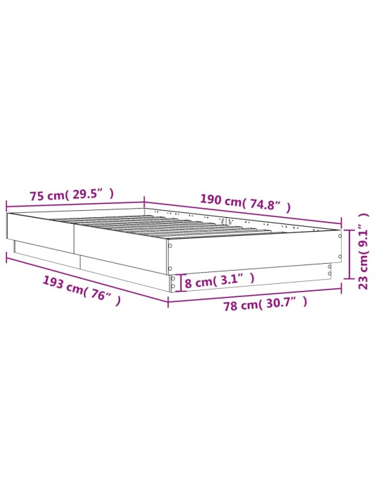 Sängynrunko musta 75x190 cm tekninen puu