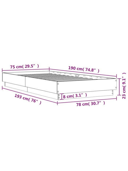 Sängynrunko ruskea tammi 75x190 cm tekninen puu