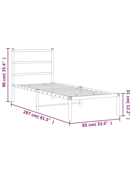 Metallinen sängynrunko päädyllä musta 80x200 cm