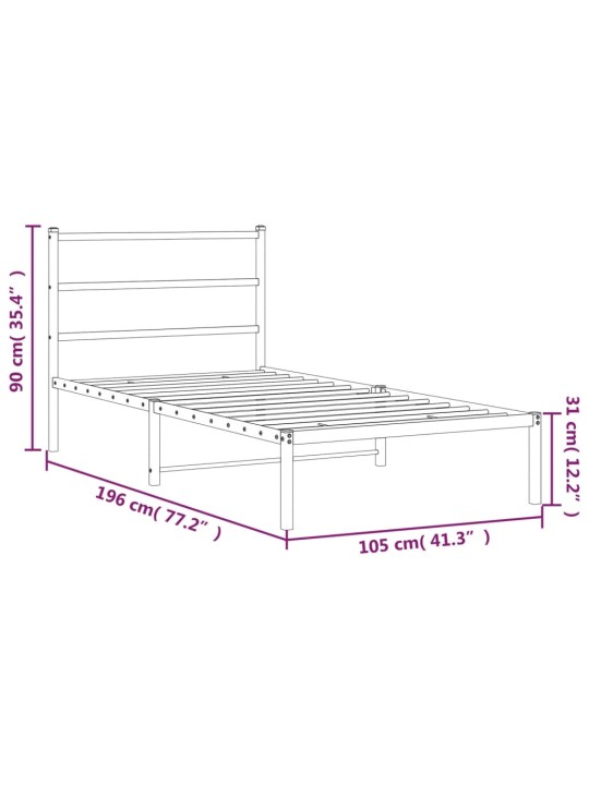 Metallinen sängynrunko päädyllä musta 100x190 cm
