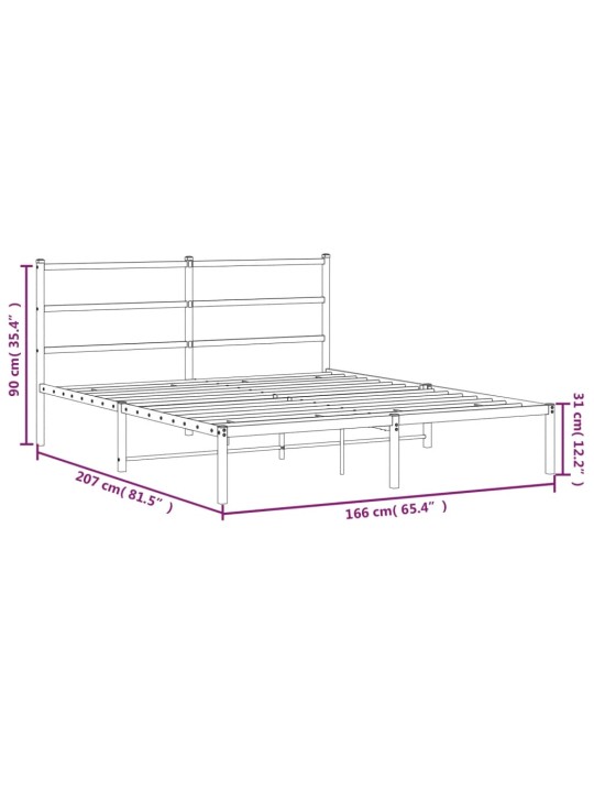 Metallinen sängynrunko päädyllä musta 160x200 cm