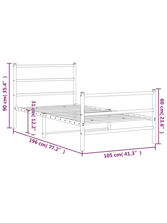 Metallinen sängynrunko päädyillä musta 100x190 cm