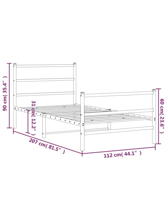 Metallinen sängynrunko päädyillä musta 107x203 cm