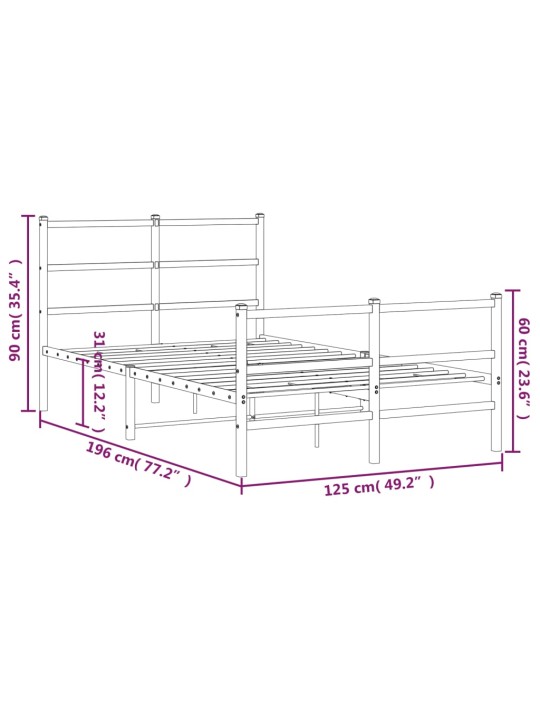 Metallinen sängynrunko päädyillä musta 120x190 cm