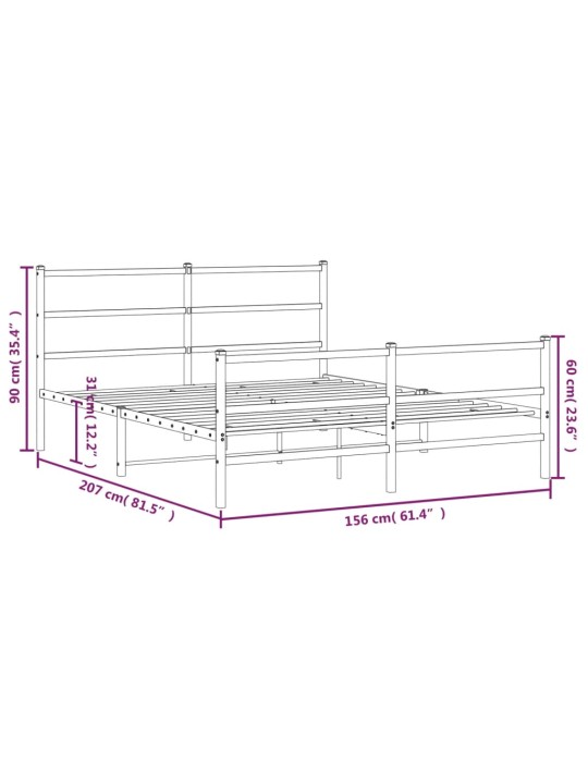 Metallinen sängynrunko päädyillä musta 150x200 cm