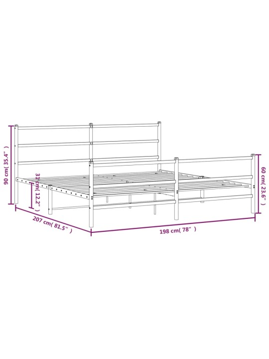 Metallinen sängynrunko päädyillä musta 193x203 cm