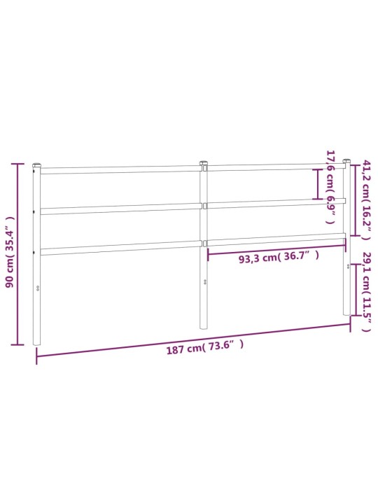 Metallinen sängynpääty musta 180 cm