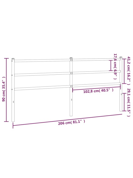 Metallinen sängynpääty musta 200 cm