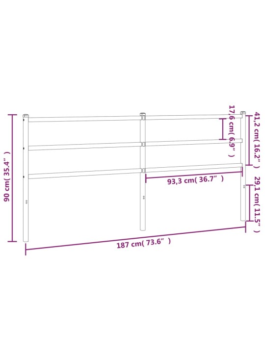 Metallinen sängynpääty valkoinen 180 cm