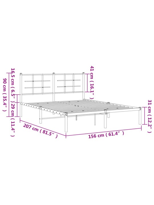 Metallinen sängynrunko päädyllä musta 150x200 cm