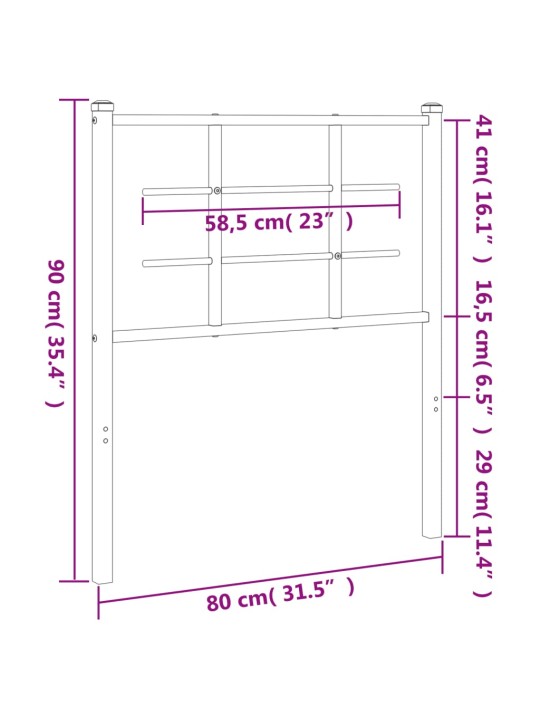 Metallinen sängynpääty musta 75 cm