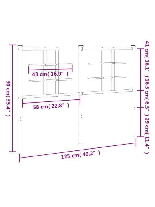 Metallinen sängynpääty musta 120 cm