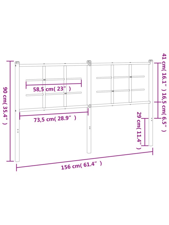 Metallinen sängynpääty musta 150 cm