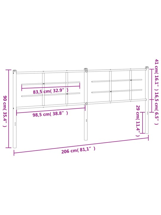 Metallinen sängynpääty musta 200 cm