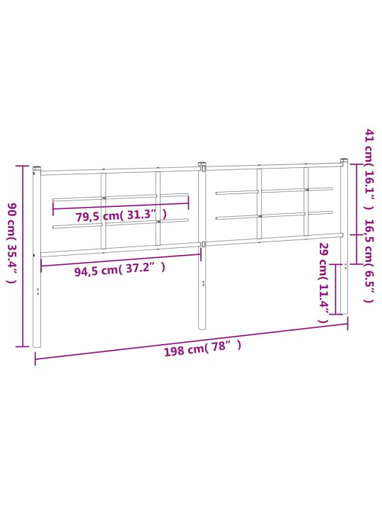 Metallinen sängynpääty valkoinen 193 cm