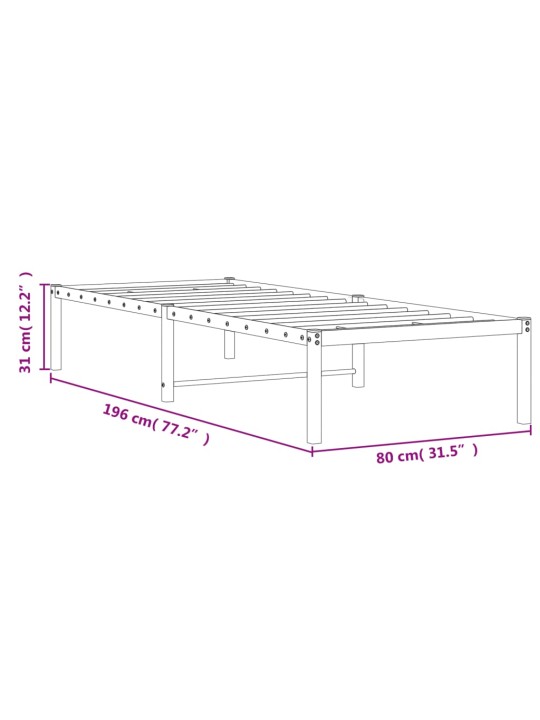 Metallinen sängynrunko musta 75x190 cm