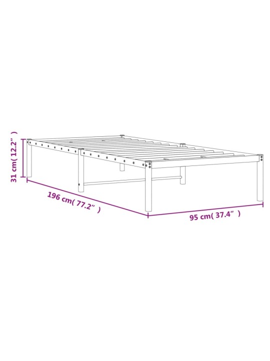 Metallinen sängynrunko musta 90x190 cm