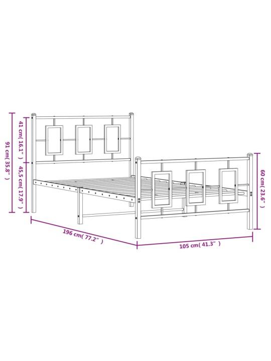 Metallinen sängynrunko päädyillä musta 100x190 cm