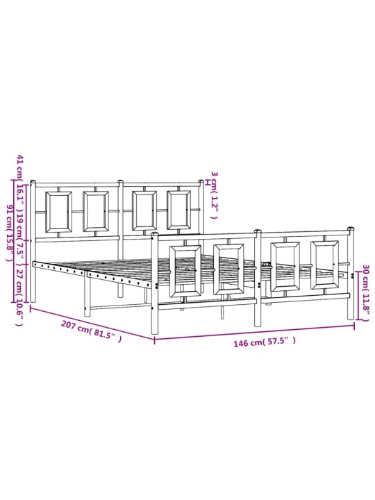 Metallinen sängynrunko päädyillä musta 140x200 cm