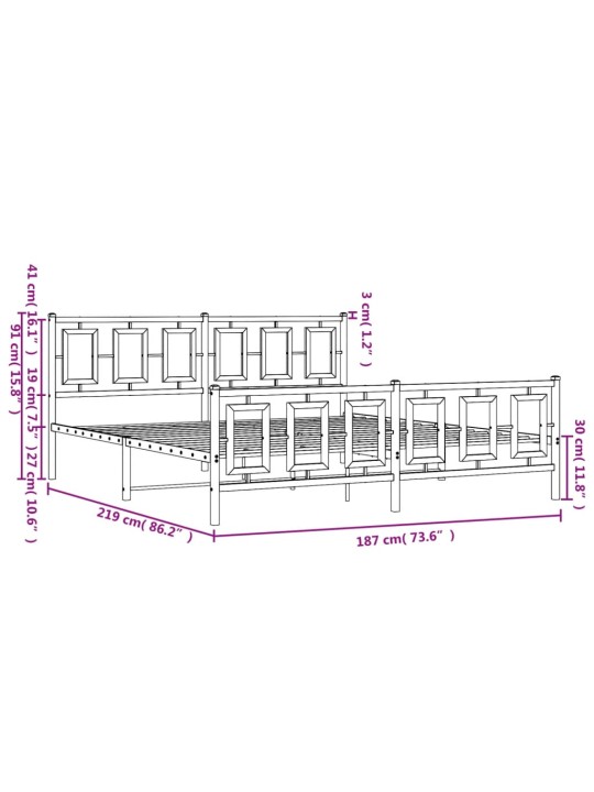 Metallinen sängynrunko päädyillä musta 183x213 cm