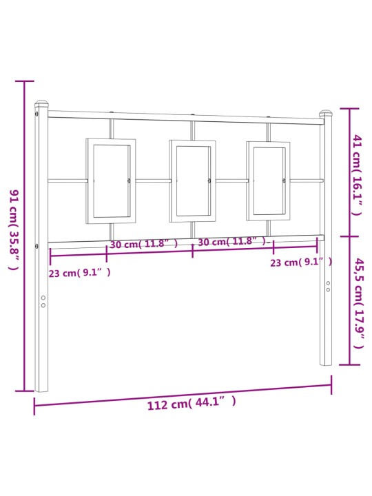 Metallinen sängynpääty musta 107 cm