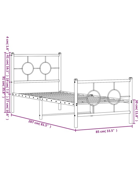 Metallinen sängynrunko päädyillä musta 80x200 cm