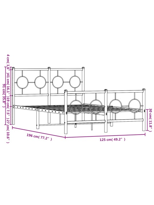 Metallinen sängynrunko päädyillä musta 120x190 cm