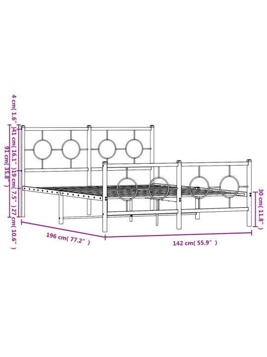 Metallinen sängynrunko päädyillä musta 135x190 cm