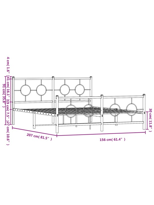 Metallinen sängynrunko päädyillä musta 150x200 cm