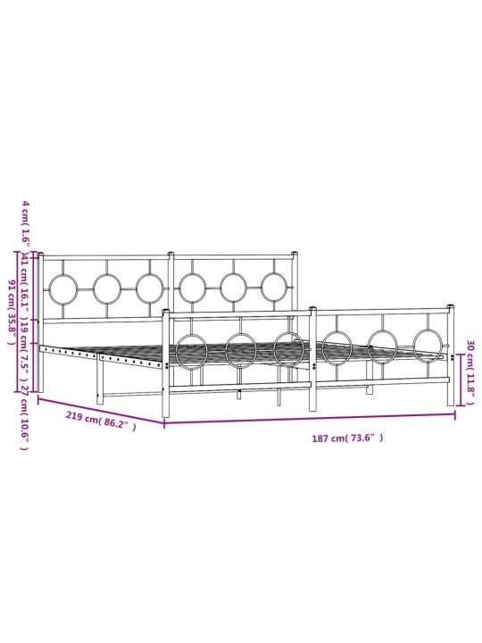Metallinen sängynrunko päädyillä musta 183x213 cm