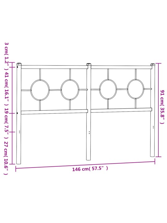 Metallinen sängynpääty musta 140 cm