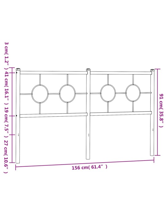 Metallinen sängynpääty musta 150 cm