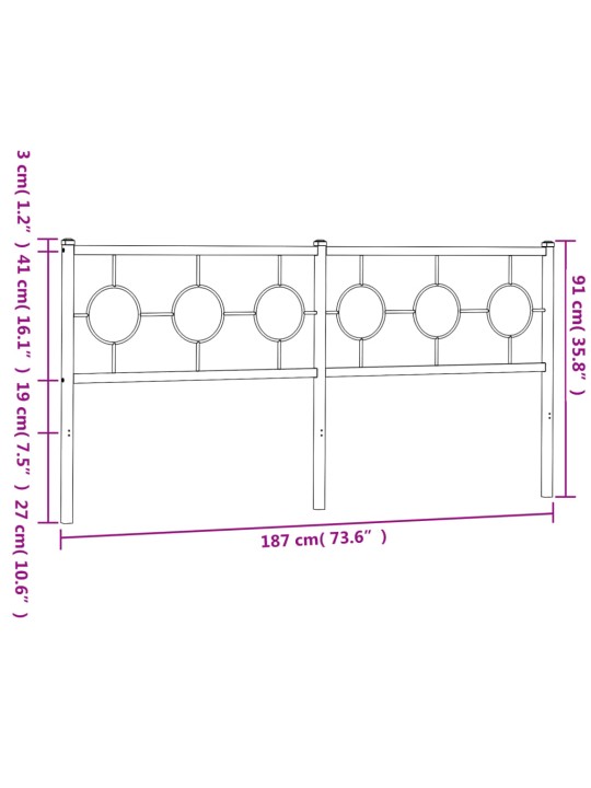 Metallinen sängynpääty musta 180 cm