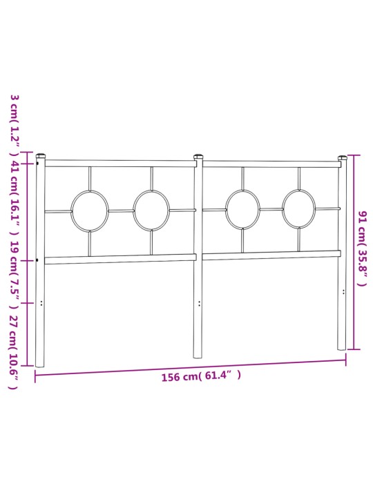 Metallinen sängynpääty valkoinen 150 cm