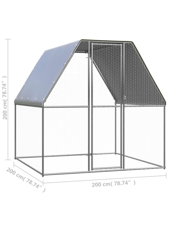 Kanahäkki hopea ja harmaa 2x2x2 m galvanoitu teräs