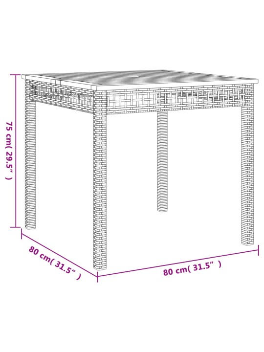 Puutarhapöytä musta 80x80x75 cm polyrottinki ja akasiapuu