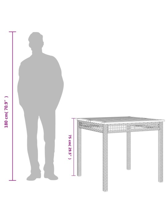 Puutarhapöytä musta 80x80x75 cm polyrottinki ja akasiapuu