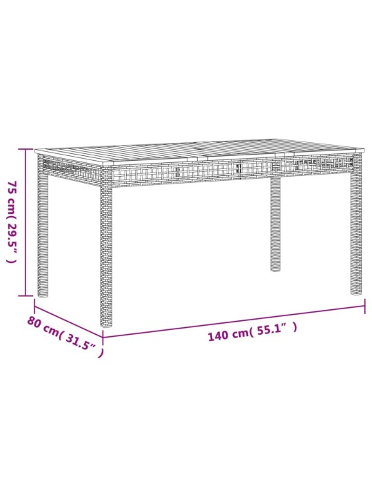 Puutarhapöytä musta 140x80x75 cm polyrottinki ja akasiapuu