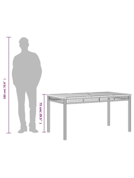 Puutarhapöytä musta 140x80x75 cm polyrottinki ja akasiapuu