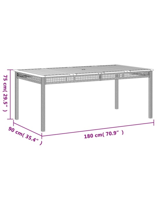 Puutarhapöytä musta 180x90x75 cm polyrottinki ja akasiapuu