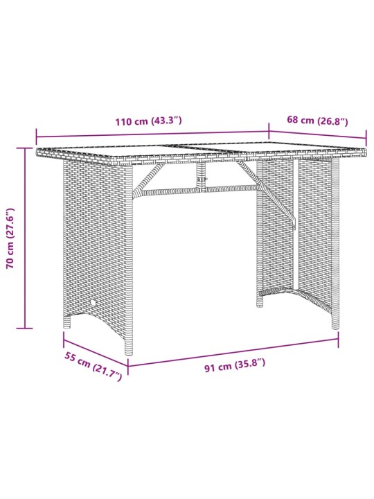 Puutarhapöytä lasipöytälevy beige 110x68x70 cm polyrottinki
