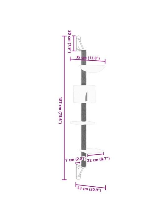 Kissan raapimispuu seinälle vaaleanharmaa 187 cm