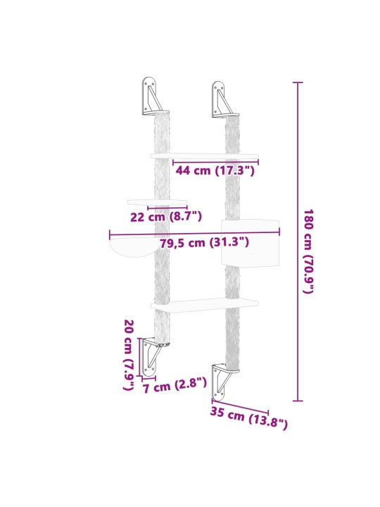 Kissan raapimispuu seinälle kerma 180 cm