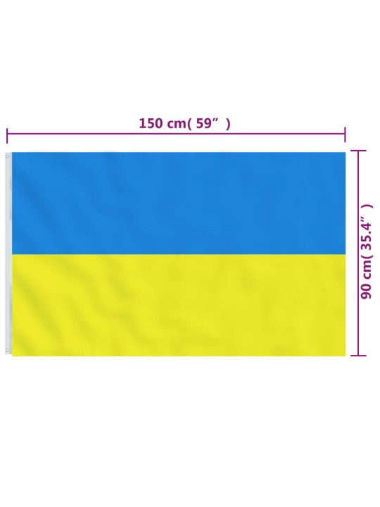 Ukrainan lippu messinki rengasholkeilla 90x150 cm