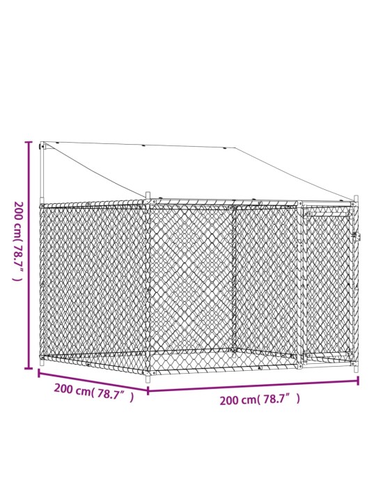 Koiranhäkki katolla ja ovella harmaa 2x2x2 m galvanoitu teräs