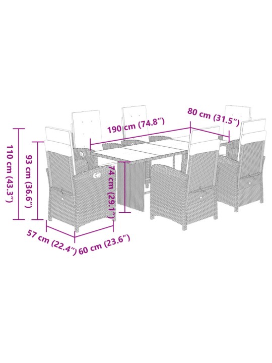 7-osainen ulkoruokailuryhmä tyynyillä beige polyrottinki