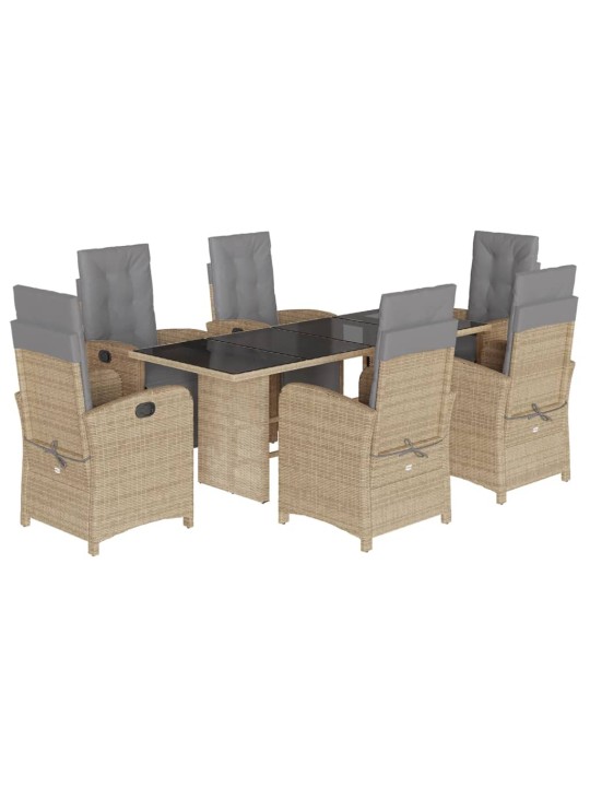 7-osainen ulkoruokailuryhmä tyynyillä beige polyrottinki