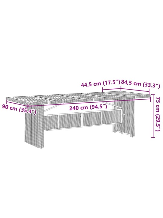 Puutarhapöytä akasia pöytälevy 240x90x75 cm harmaa polyrottinki