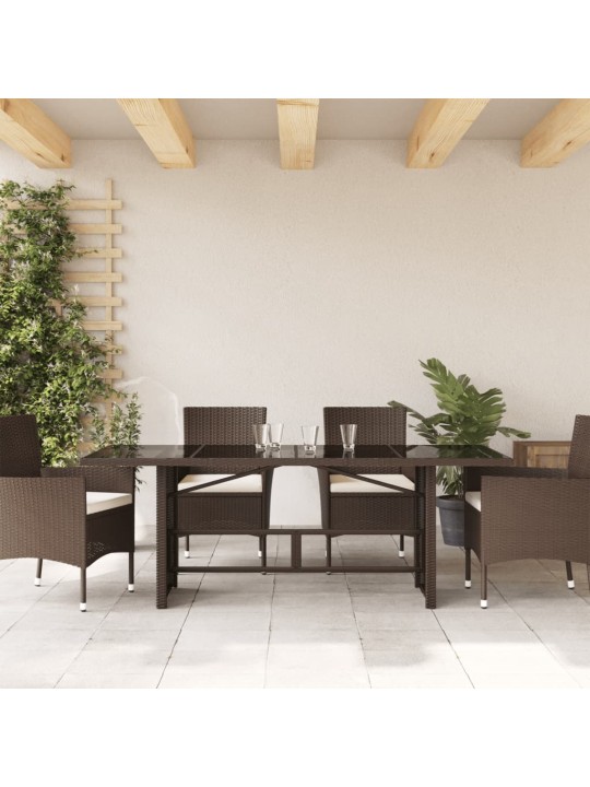 Puutarhapöytä lasipöytälevy ruskea 190x80x75 cm polyrottinki