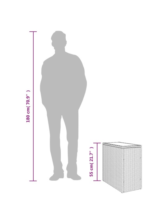 Puutarhan sivupöytä lasilevyllä musta 58x27,5x55 cm PE-rottinki